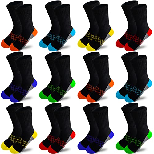 JAMEGIO Toddler Boys' Crew Socks 12 Pairs Black 4-6 Years Cotton Athletic Socks