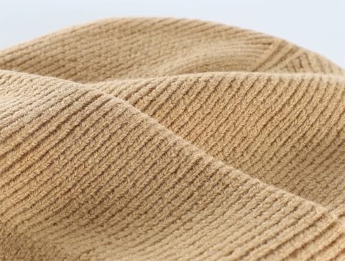 Thick Cuffed Knit Winter Beanie - Double Layer Warm Skull Cap - Khaki