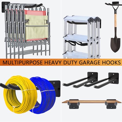 Sinoer Upgraded Garage Hooks,Shed Organizer, Utility Steel Garage Storage Hooks, 14 Inch Square Tube Garage Wall Mount Double Hooks for Yard, Tools, Car Tire, Garden Tools, 2 Pieces