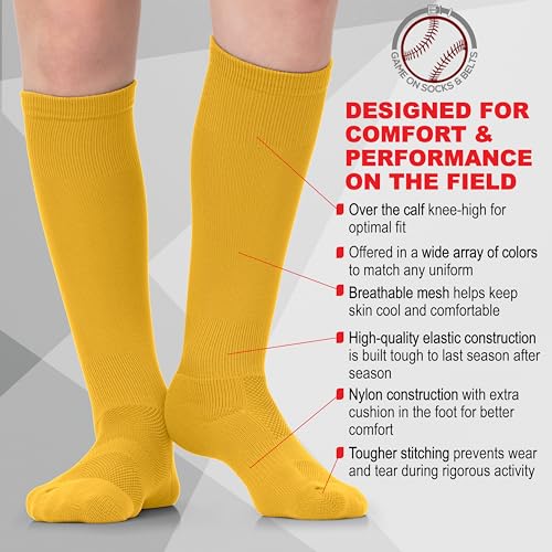 Medium Gold Youth Baseball Socks & Adjustable Belt Set for Kids