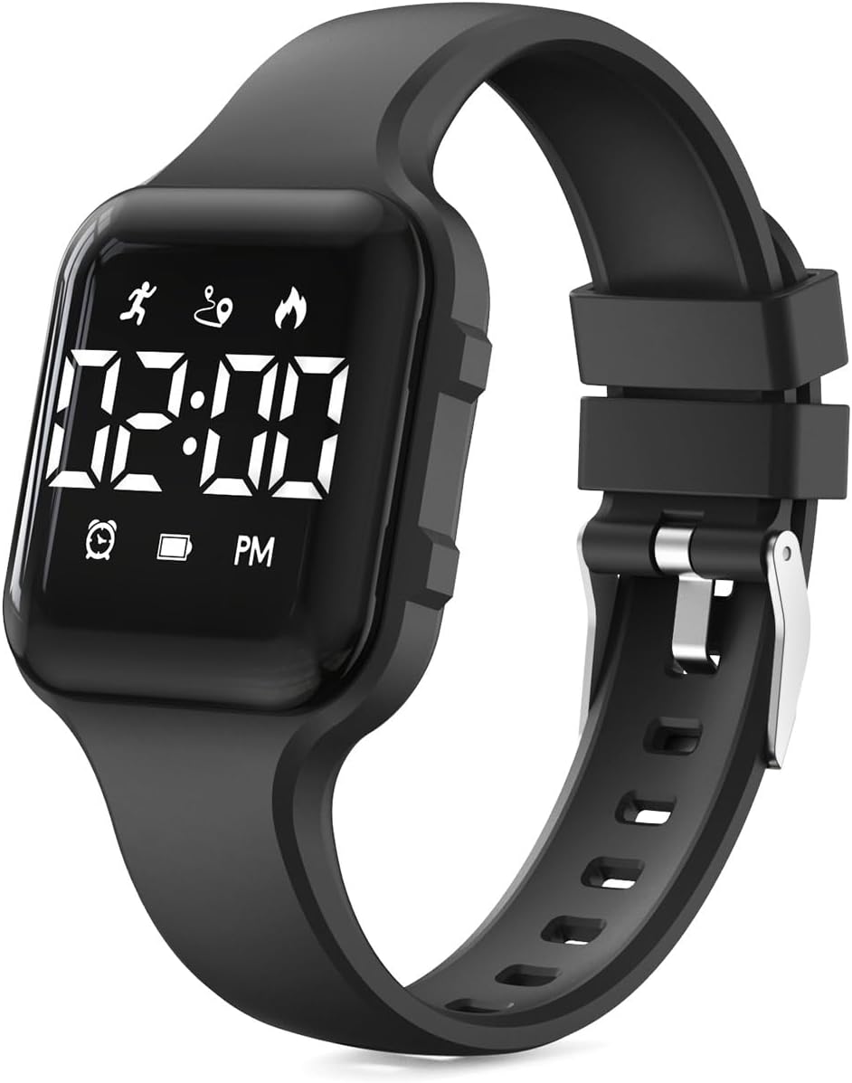 Skiennix Children’s Fitness Tracker Watch - Waterproof Digital Step Counter with Pedometer & Alarm (Black)