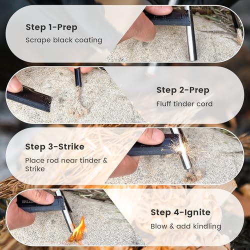 Ferro Rod Fire Starter with Waxed Tinder Cord - 6x1/2 Inch