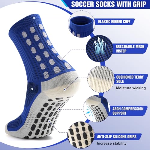 Men's Soccer Socks with Grip Pads - 4 Pairs, Black - One Size