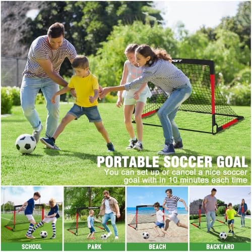 VAVOSPORT Black Red 4x3 ft Kids Soccer Goals - Portable Backyard Set with Ball & Accessories