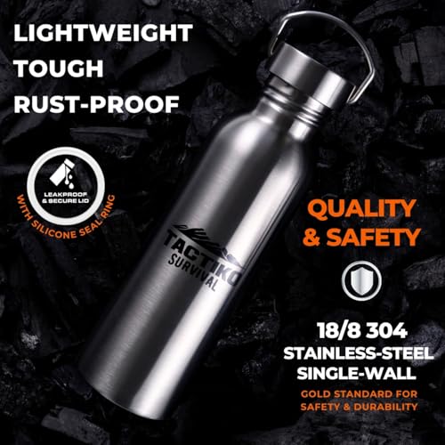 Tactiko 25 oz Black Stainless Steel Wide Mouth Water Bottle - Survival & Camping