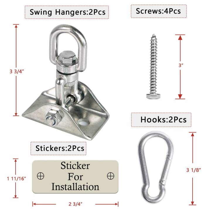 Heavy Duty Swing Hangers - 2000 LB Capacity - 2 Pack - Silver