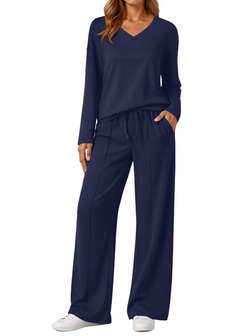 AUTOMET Sweatsuits Women 2 Piece Outfit Fashion Travel Lounge Sets With Wide Leg Pants Airport Track Suits Fall Clothes 2026 Navy M
