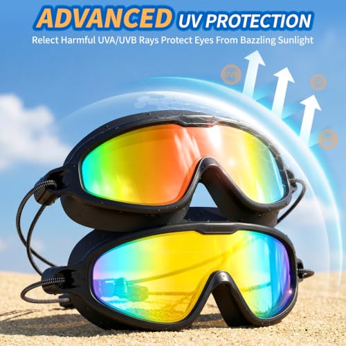 Anti-Fog Swimming Goggles with Bungee Strap - Aqua & Bright Orange (Adult)