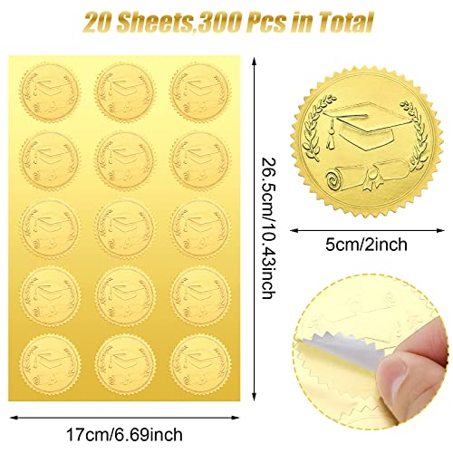 300 Pcs Gold Foil Embossed Graduation Stickers - 2 Inch Round Seal Labels