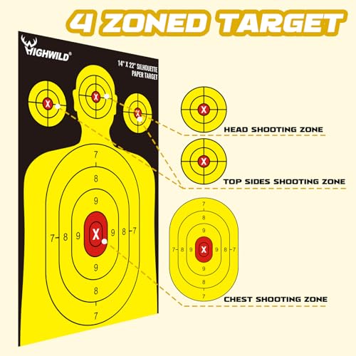 Highwild 50 Pack Shooting Range Silhouette Paper Targets - Black & Yellow, 14x22 Inches for Handguns & Rifles