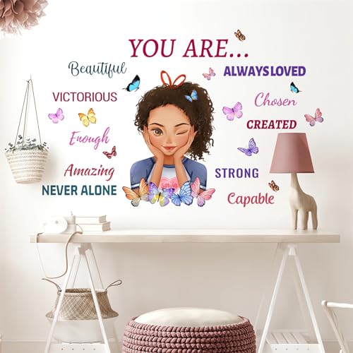 Black Girl Inspirational Wall Stickers, sacinora Motivational Lettering Quotes Butterfly Wall Decals Removable Vinyl Peel and Stick for Afro Woman Kids Baby Nursery Bedroom Toddler Room Art Decoration