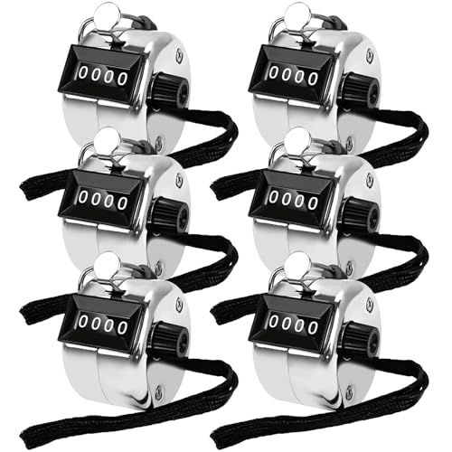 POXXU 6 Pack Clicker Counter - 4-Digit Mechanical Hand Tally Counter (Silver)