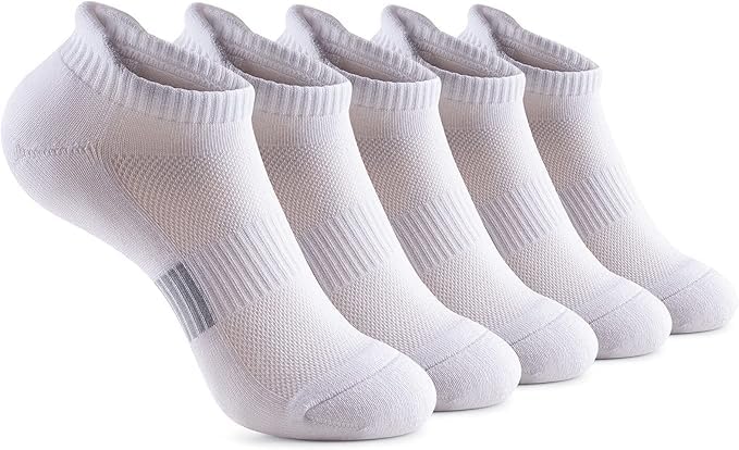 Womens Athletic No Show Ankle Socks - Cushioned Comfort - 5 Pairs White