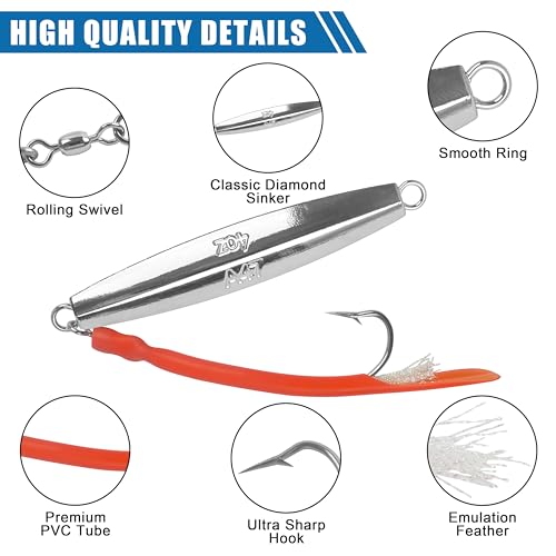 Diamond Jig Saltwater Fishing Lure with Tube Tail - Red, 2 oz