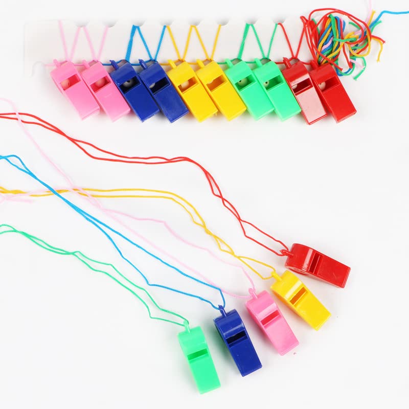 10 Pack Plastic Sports Whistles with Lanyards - Durable Coaching Gear