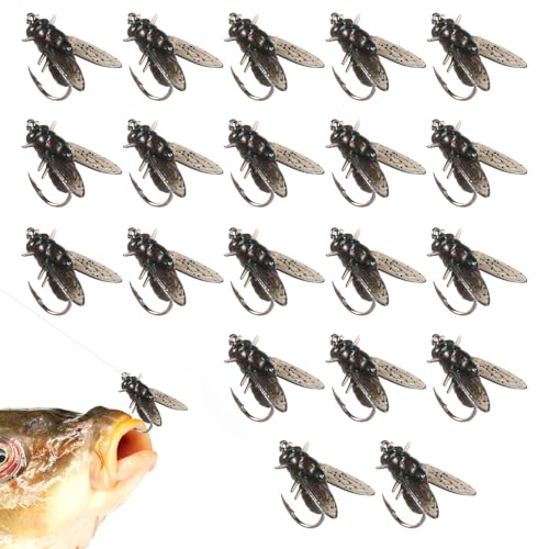 20-Piece PVC Black Fly Fishing Lures with Hooks - Realistic Soft Bait