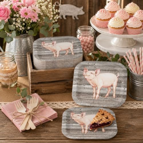 Havercamp Pig Barnwood Plates - 24 Pack, 9 Inch Farm Theme Party Plates