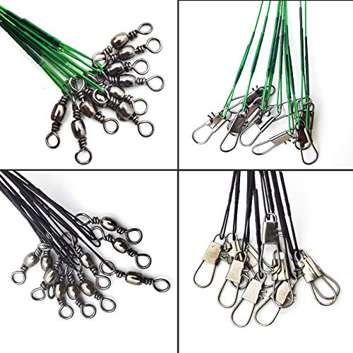 Stainless Steel Fishing Wire Leaders with Swivels - 6in 31LB 20pcs