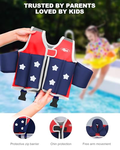 AEOCOO Toddler Swim Vest with Crotch Strap - Red / M (Chest Up to 26.77in, 30-50lb, 2-5Y)