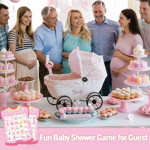 Pink Baby Shower Bingo Cards - 24 Player Set with Chips & Instructions