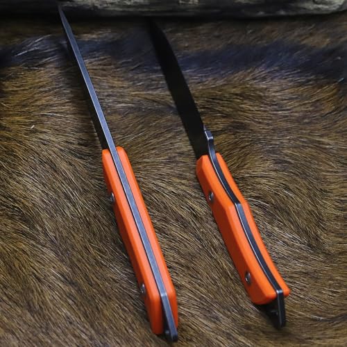 BA-KOR 9Cr18MoV Full Blade Fixed Knife C10 Stem (Orange) with G10 Handle, 8in, 4mm Thick, Stone-Washed Finish, Kydex Sheath for Camping & Survival