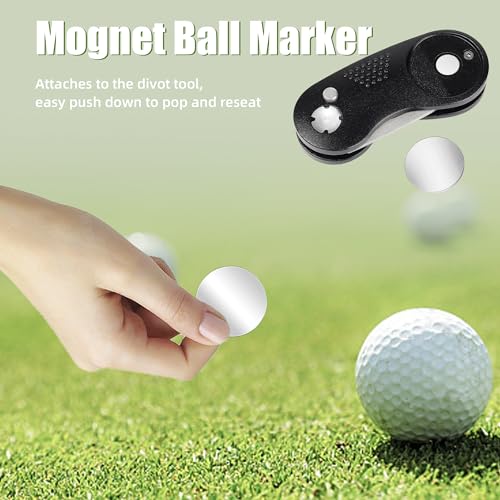 Golf Divot Repair Tool - Metal Foldable with Magnetic Ball Marker - Black Curve