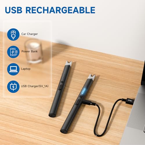 2-Pack Electric Candle Lighter, USB Rechargeable Plasma Arc Lighter - Black