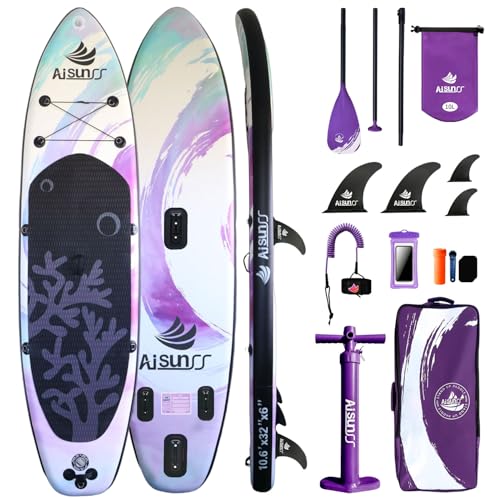 Inflatable Paddle Board - 10.6ft Wide SUP for All Skill Levels - Purple Coral