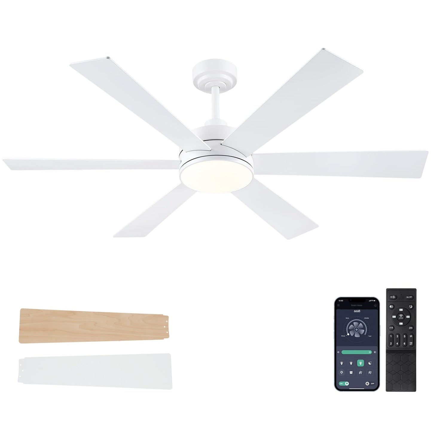 BayDay Farmhouse Rustic Ceiling Fans with Lights and Remote, Bedroom Living Room Kitchen Fans Ceiling with Light Chandier (White, 52 inch)