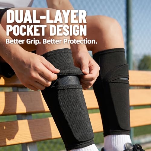 Shin Guard Sleeves 2 Pairs, Soccer for Kids & Youth Ages 3-15