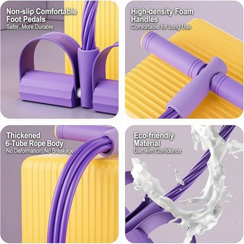 Pedal Resistance Bands with Handles - 6-Tube Fitness Band, Purple