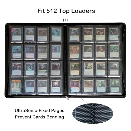 Rayvol Black 16-Pocket Top Loader Card Binder Holds 512 Cards - Padded Water-Resistant Cover