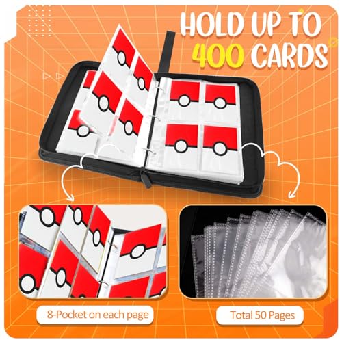4-Pocket Card Binder for 400 Cards with Removable Sleeves - Red