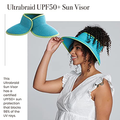 Ultrabraid Large Brim Summer Visor Hat - Aqua Lime, One Size