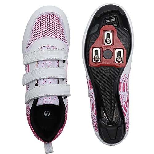 Unisex Road Cycling Shoes with Delta Cleats - White/Pink - Sizes 7 Men/9 Women