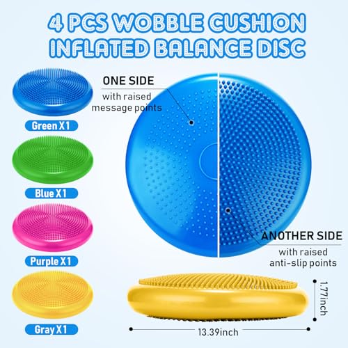 Jerify Fresh Colors 4-Pack Inflatable Wobble Cushions for Balance & Exercise