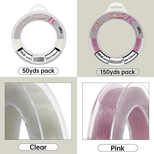 Rikimaru Fluorocarbon Fishing Line 50Yards 20LB Clear Shock Resistant Sink Faster