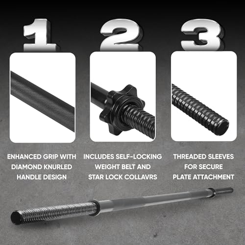 Yes4All 1-Inch Straight Barbell - Black 60-inch/5ft Olympic & Standard Weightlifting Bar