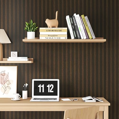 FunStick Brown Stripe Wood Wallpaper Peel and Stick Waterproof Wood Contact Paper for Cabinets Countertops Peel and Stick Wood Slats for Bedroom Wall Decor Removable Wood Wallpaper for Table 15.8"x80"