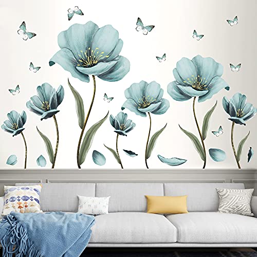 Creative Removable 3D Nursery Flower Wall Decals DIY Romantic Floral Butterfly Leaf Wall Sticker Murals Flowers Art Decor for Kids Girls Bedroom Living Room Home Wall Decoration (Light Green)