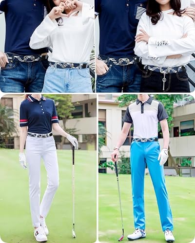 Elastic Braided Belt for Men and Women - Blue & White Silvery Buckle, Adjustable 32"-36"