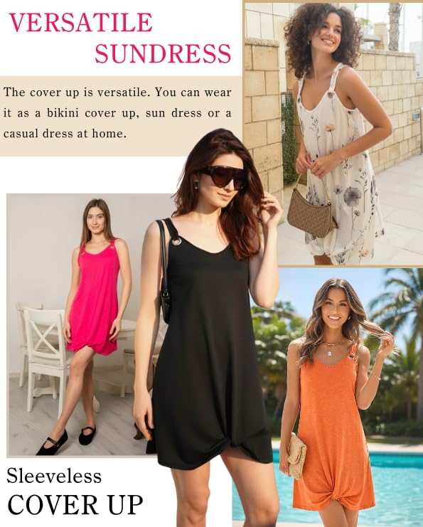 Swimsuit Coverup for Women - Sleeveless Twisted Tank Dress - Black, Large