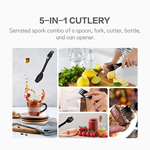 Multi-Function Stainless Steel Camping Spork Set - Black & Silver