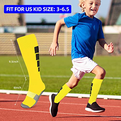 Kids Soccer Socks - Youth Knee High Athletic Socks, Yellow - 2 Pairs