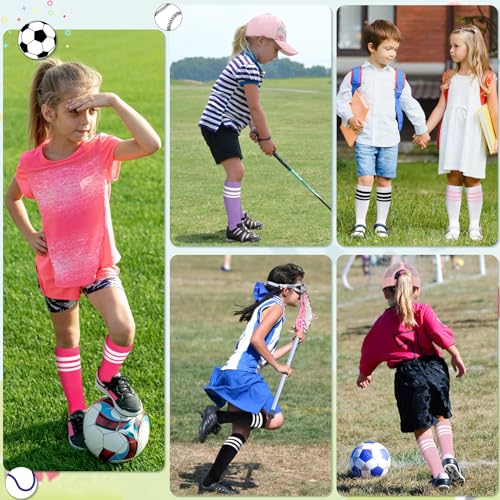 Toddler Soccer & Baseball Socks - 3 Pack for Ages 3-6 - Purple, White & Pink, White & Rose