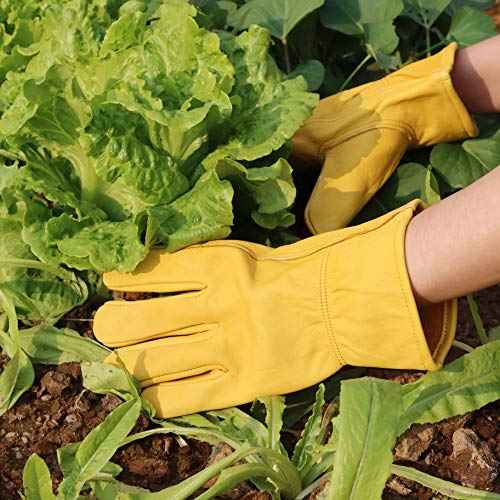 Nobrand Leather Work Gloves Stretchable Wrist Tough Cowhide Safe Working Glove (3, Large)