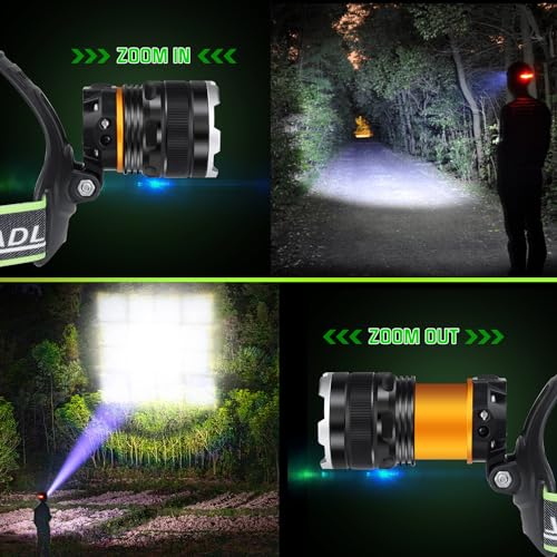 Aikertec Green Rechargeable Headlamp 1500m 8 Modes IPX7, Zoomable USB-C