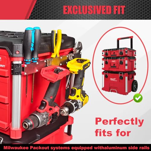 Power Drill Holder Fits for Milwaukee Packout Toolbox,Tape Measure Tool holder,Hanging Screwdrivers, Wrenches on The Side for Packout Toolbox Organizer