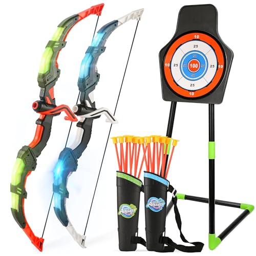 LED Light Up Bow and Arrow Set for Kids - 2-Pack with 20 Arrows