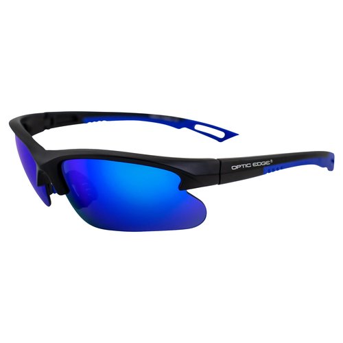 Optic Edge Fireball Wraparound Sports & Motorcycle Sunglasses for Men or Women Semi-Rimless Matte Black Frame w/Dielectric Blue Mirror Lens